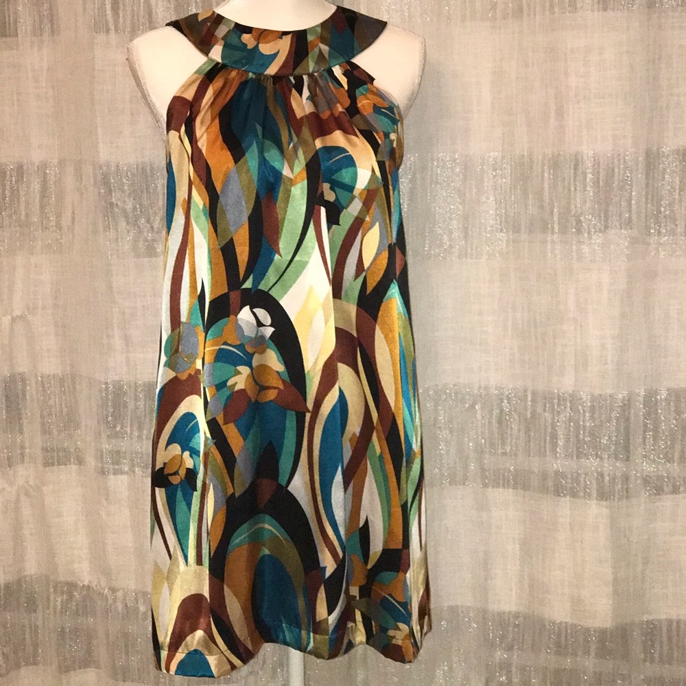 Veronica M. Retro Satin Multicolor Dress.